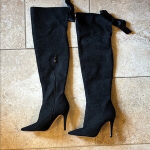 Via Spiga Maddy Black Lace Over the Knee Boot